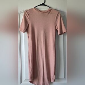 Say What? Pink Sheath Midi Dress Crew Neck